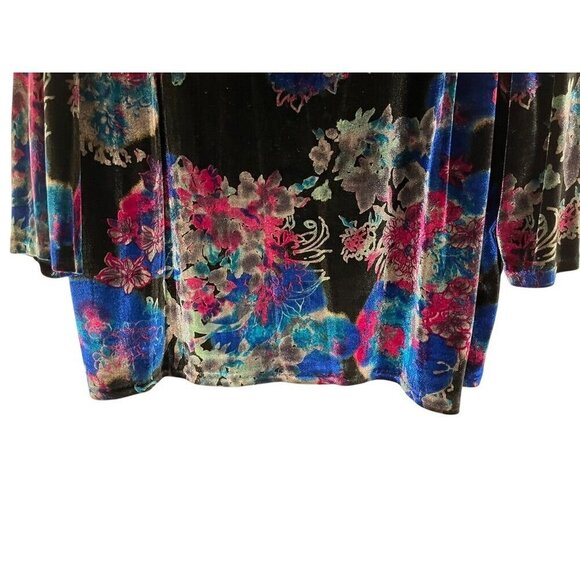 Badgley Mischka Velour Floral Top 2X Blue Retro Boho Western Coastal Preppy 80s - Picture 5 of 15